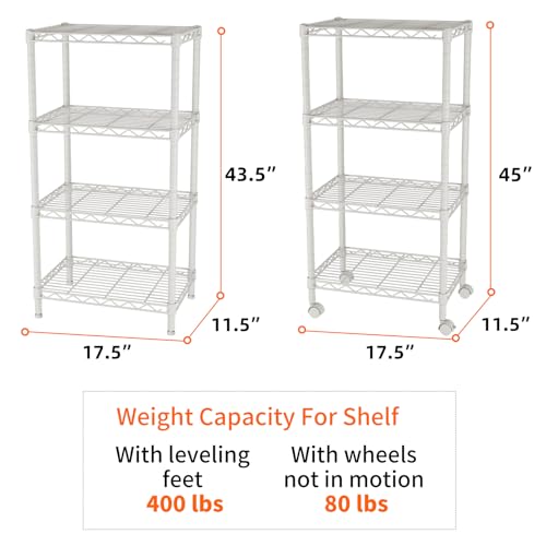 4 Shelves Storage Shelf Wire Shelving Unit Metal Adjustable Wheels