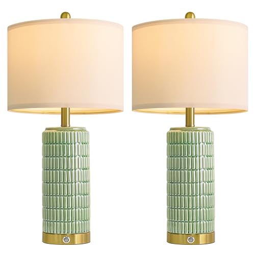25'' Bedside Table Lamps Set of 2 for Living Room with USB A&C Ports