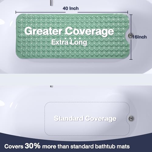Extra Long Bathtub Mat Non Slip Bath Mat Mars Green 40"x16" Full