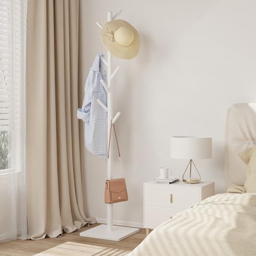 Wooden Coat Rack Freestanding with Stable Square Base