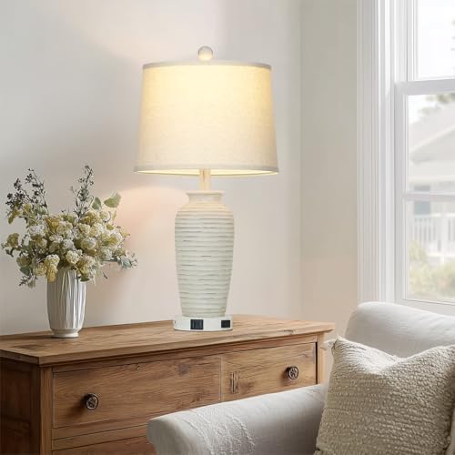 25" Retro White Farmhouse Jar Table Lamps for Living Room