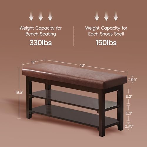 40" Shoe Bench with Leather Cushion