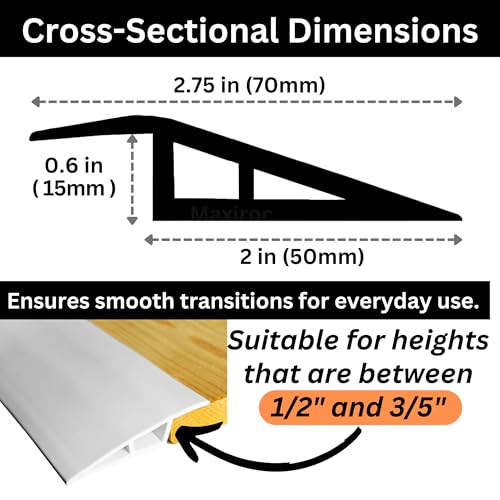 1/2" to 3/5" Height Threshold Ramp - Rubber Threshold, Floor Transition Strip, Wheelchair Ramp, Door Strip, Carpet to Tile Strip (White, 80 inches) (6.6667 Foot)