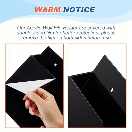 1 Pack 14"x8.3"x2.4" Black Acrylic Wall File Holder Organizer Wall Mount Magazine Document Brochure Mail Pocket Durable File Storage with 3 Colors Screw Cap for Office Home Waiting Room Use