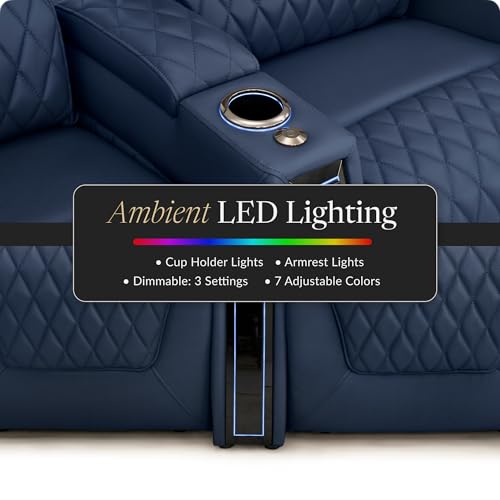 Apex Home Theater Seating Navy Blue Row of 3 Right Loveseat