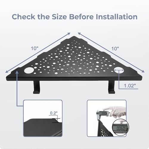 Matte Black Corner Shower Shelves with Hooks and Razor Holes (2 Count)