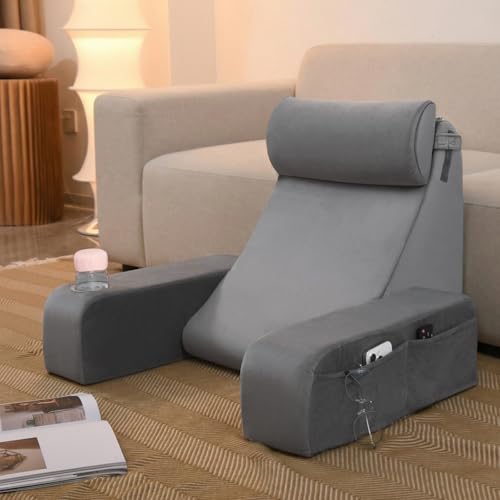 19" Reading Pillow for Bed with Firm Back Support & Big Pockets