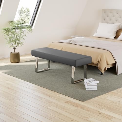 55" Upholstered Bedroom End Kitchen Bench with Sturdy Chrome Legs