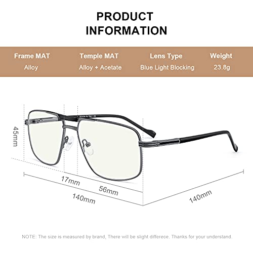 Blue Light Blocking Glasses for Men Square Double Bridge Hipster Metal Frame Men Eyeglasses He Young