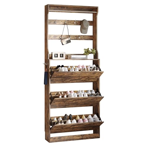 Tall Shoe Cabinet with Coat Rack