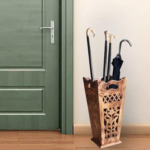 Antique Wooden Umbrella Stand & Walking Cane Holder for Home