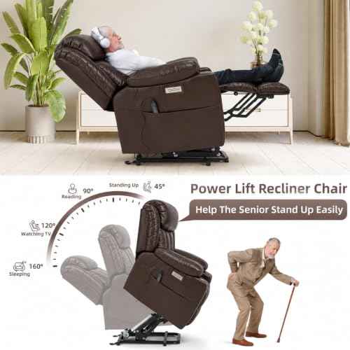 Power Lift Recliner Leather Chair Sofa with Massage & Heat