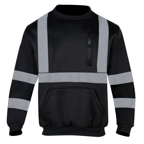 Hi Vis Safety Sweatshirts for Men Reflective ANSI Class 3 High Visibility Construction Work Crew Sweatshirt No Hood