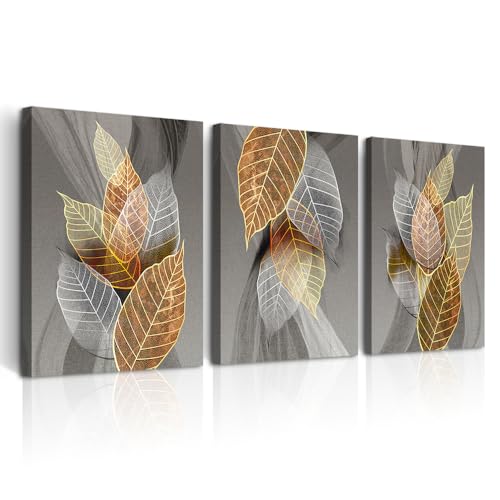 Wall Decor Large Abstract Leaves Canvas Art for Living Room (3 Count)