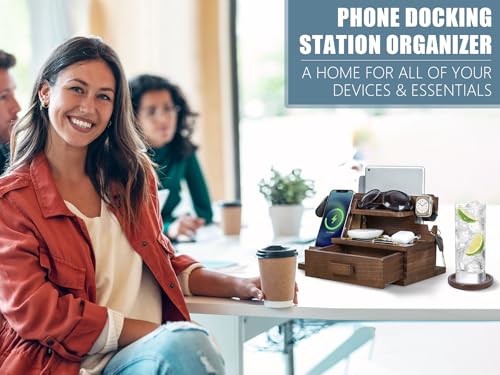 Wood Phone Docking Station with Drawer