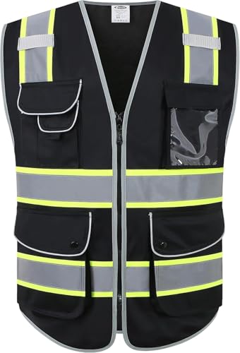 Safety Vest for Men Women Reflective Hi Vis JK901 Black S