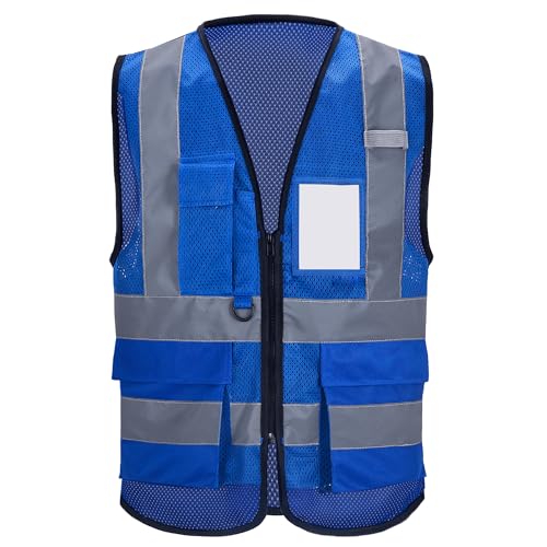 XS Blue High Visibility construction Safety Vest with Reflective Strips