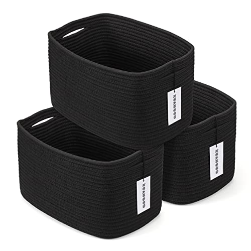 Woven Cotton Rope Storage Baskets 15x10x9.3" 3 Pack Black