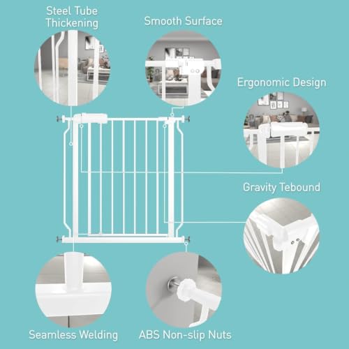 4.72" Extra Wide Baby Gate Pressure Mounted 30" Tall White
