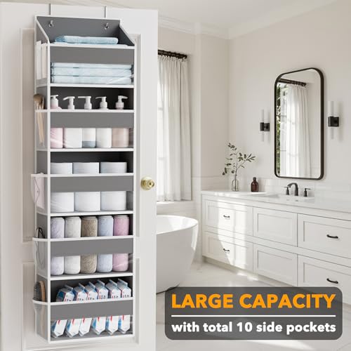 1 Pack Over The Door Organizer with 5 Large Pockets and 10 Mesh Side Pockets
