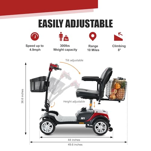 15 25Miles 330lbs Electric Mobility Scooters for Seniors Red
