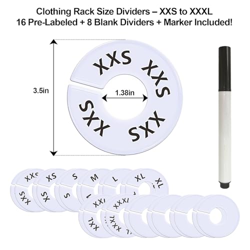 25 Pcs Clothing Rack Size Dividers Round White Plastic Size Markers for Clothing Rack Pre (25 Count)