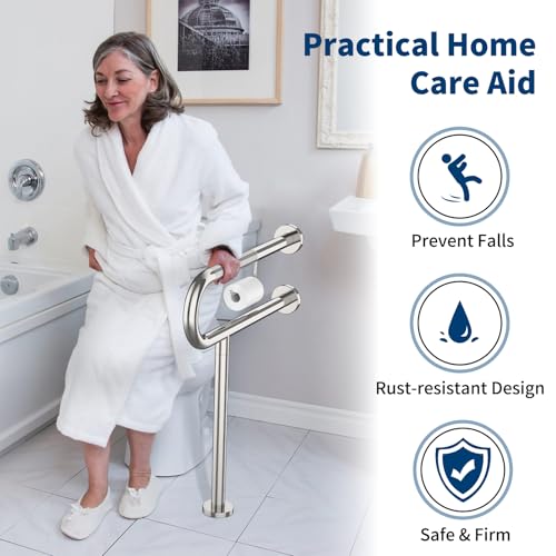 24x28 Inch Chrome Knurled Toilet Grab Bar with Toilet Paper Holder