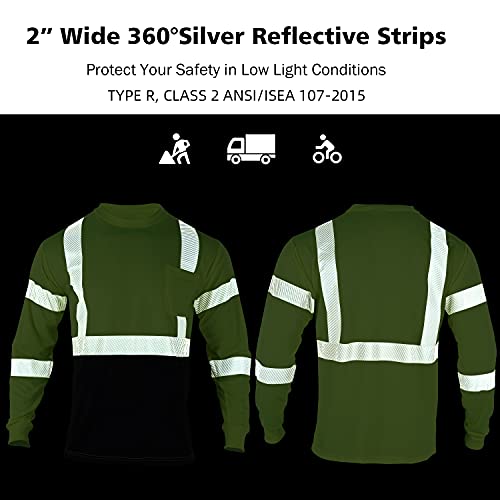 3pcs Safety T Shirts Reflective High Visibility Hi Vis Long Sleeve Construction Work Shirts for Men Class 3 (3 Count)