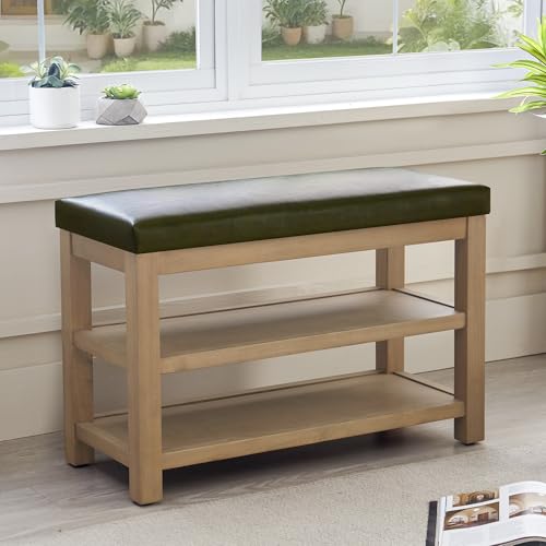 Shoe Rack Bench with Leather Cushion