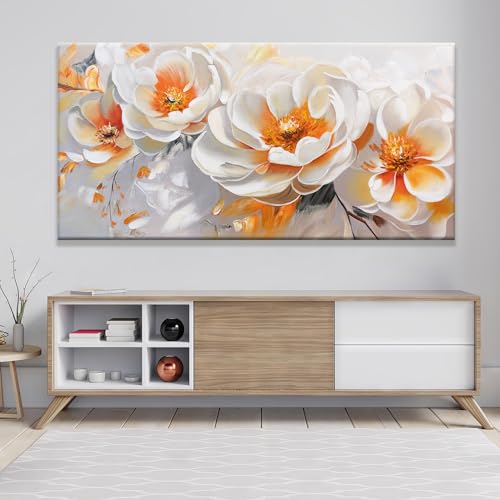 Large Wall Art For Living Room Prints Modern Canvas Art Wall Decor 39" X 78" Painting Orange White Flower Wall Art For Bedroom Home Office Dining Room Home Decoration