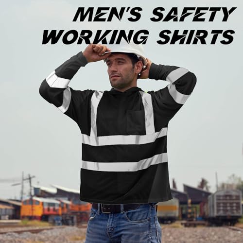 4 Pcs Reflective Safety T Shirt High Visibility Work Shirts with Hood Sun Protection Construction (4 Count)