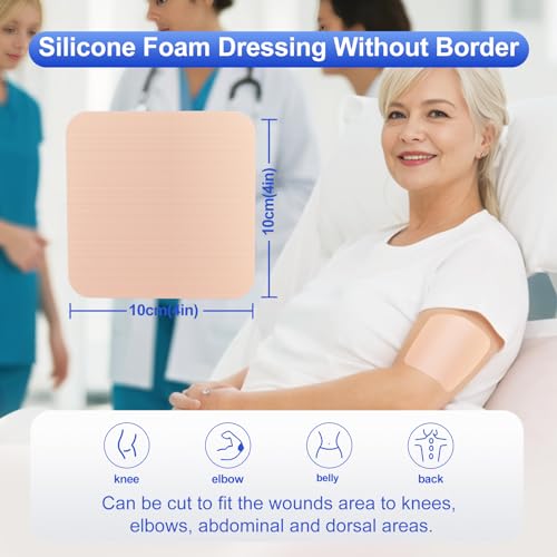Silver Silicone Foam Dressing 4"x4" 5 Count for Sensitive Skin
