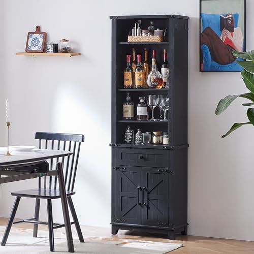 72in Tall Bookshelf 7 Tier Bookcase with Drawer and Barn Doors and Adjustable Shelves (3 Count)