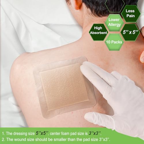 Silicone Foam Dressing with Border 5''x5'' (10 Count)