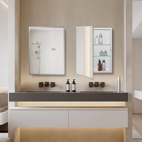 Bathroom Medicine Cabinet with Beveled Edge Mirrored Door 16 x 20 inch
