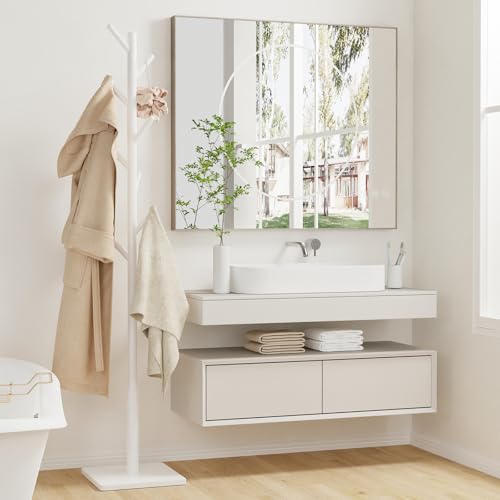Wooden Coat Rack Freestanding with Stable Square Base