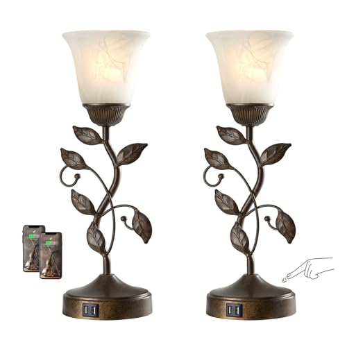 Set of 2 Touch Farmhouse Bedroom Table Lamps 2 USB C+A (2 Count)