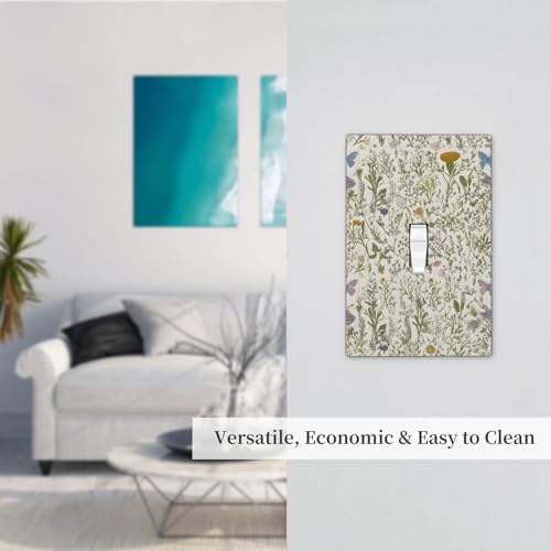 Floral Vintage Garden Plants Herbs Flowers Botanical Single Toggle Light Switch Covers Decorative Mustard Green 1 Gang Wall Plate Electrical Dimmer Switchplate Faceplate for Country Home Decor