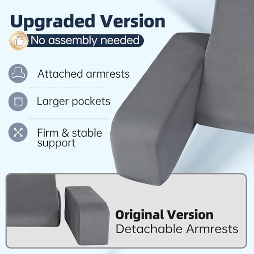 19" Reading Pillow for Bed with Firm Back Support & Big Pockets