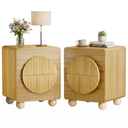 23" Fluted Nightstand with Solid Wood Legs Set of 2 (2 Count)