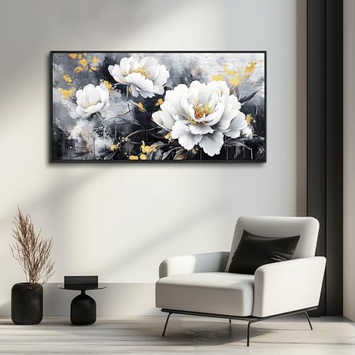 Large Canvas Black Framed Wall Art Decor For Living Room Bedroom Abstract Painting Ink