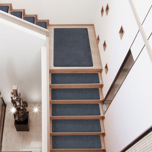 Ultra Plush Carpet Stair Treads 8 x 30 Inch Dark Gray 7 Pcs (11.67 Sq Ft)