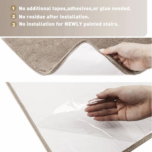Bullnose Carpet Stair Treads Ultra Plush Cream Gray 7 Pcs (16.6 Sq Ft)