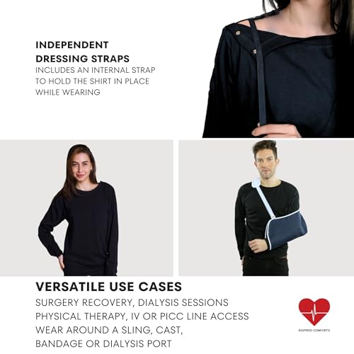 Dialysis Unisex Post Surgery & Rehab Dual Access Crew Neck Snap Shirt Full Sleeve