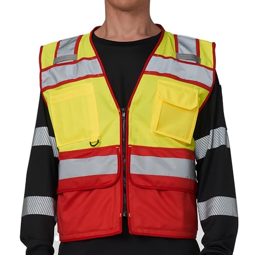 4XL 5XL Yellow Red Event Staff Vest ID Pocket Mesh Back Trim