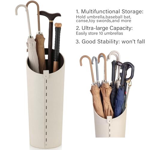Tall Umbrella Holder White That won't Tip Over and Removable Drip Water Tray Modern Farmhouse Home Decor Umbrella Bucket Rack Can Storage 10 Different Sizes of Golf Umbrellas Canes etc