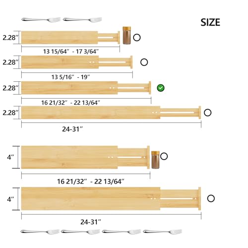 Bamboo Expandable Drawer Dividers (4 Count)