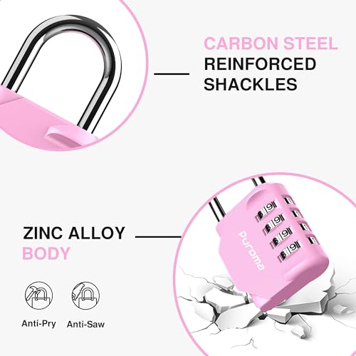 2 Pack Combination Lock Locker 4 Digits Combo Padlock Gym Pink (2 Count)