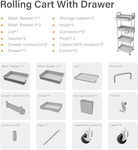 4 Tier Rolling Cart Organizer