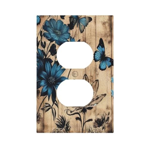 Decorative Blue Flowers Butterfly Watercolor Floral 1 Gang Duplex Light Switch Cover Plate